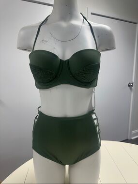 Tori Praver Olive Green High-Waist Bandeau Bikini